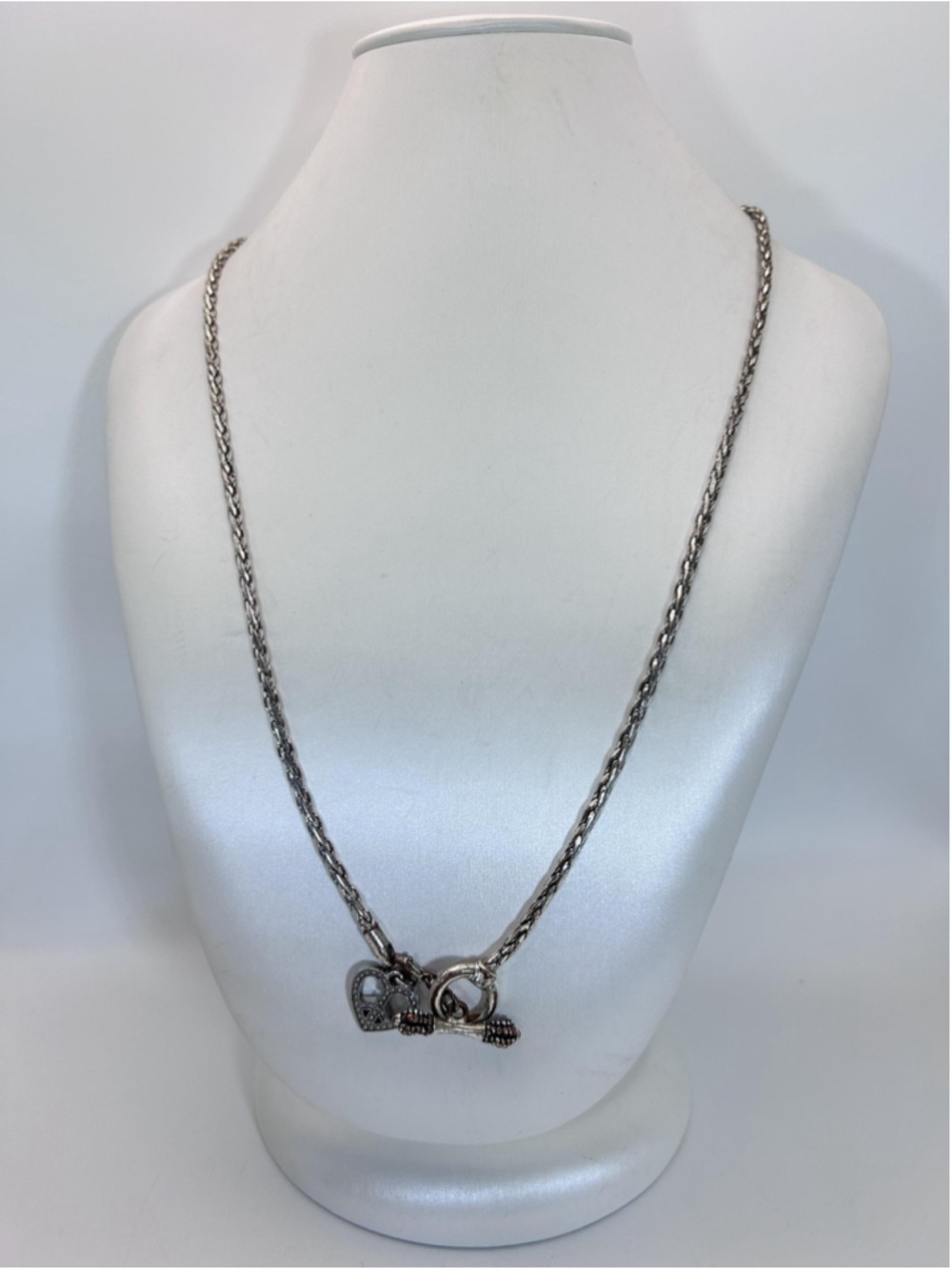 Necklace Silver Heart Peace Sign Pendant Toggle Chain Love‎ Charm Jewelry